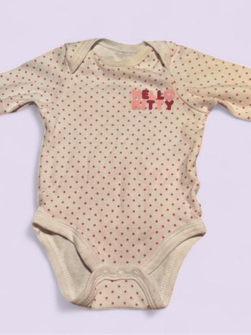 Hello Kitty White + Pink Polka-Dot Long-Sleeve Bodysuit| 3M.